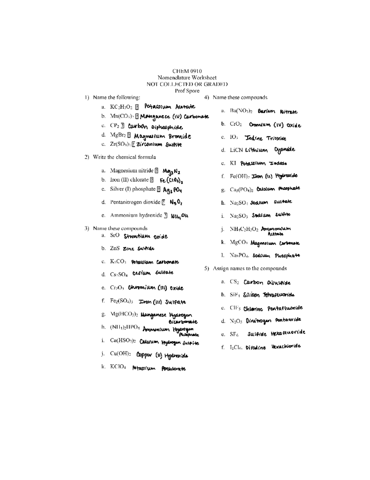 Nomenclature Worksheet Chem 0910 Studocu