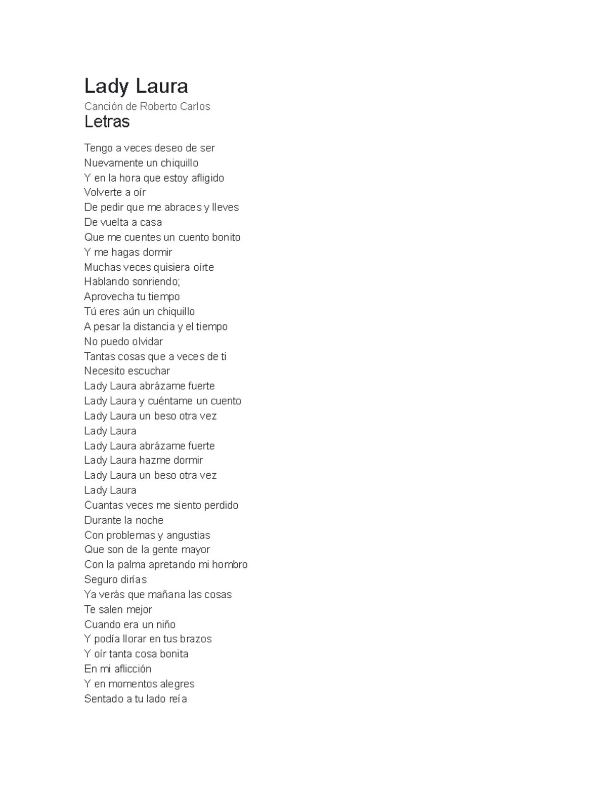 Lady Laura Leonardo Fabio - Lady Laura Canción de Roberto Carlos Letras ...