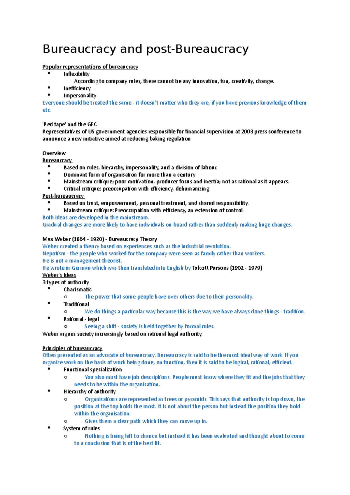 Bureaucracy and postBureaucracy Bureaucracy and postBureaucracy