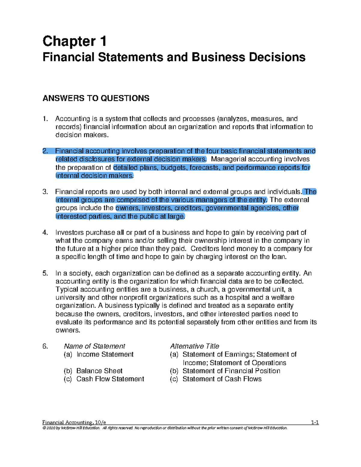 Chapter 1 Solutions Manual - Financial Accounting, 10/e 1- Chapter 1 ...