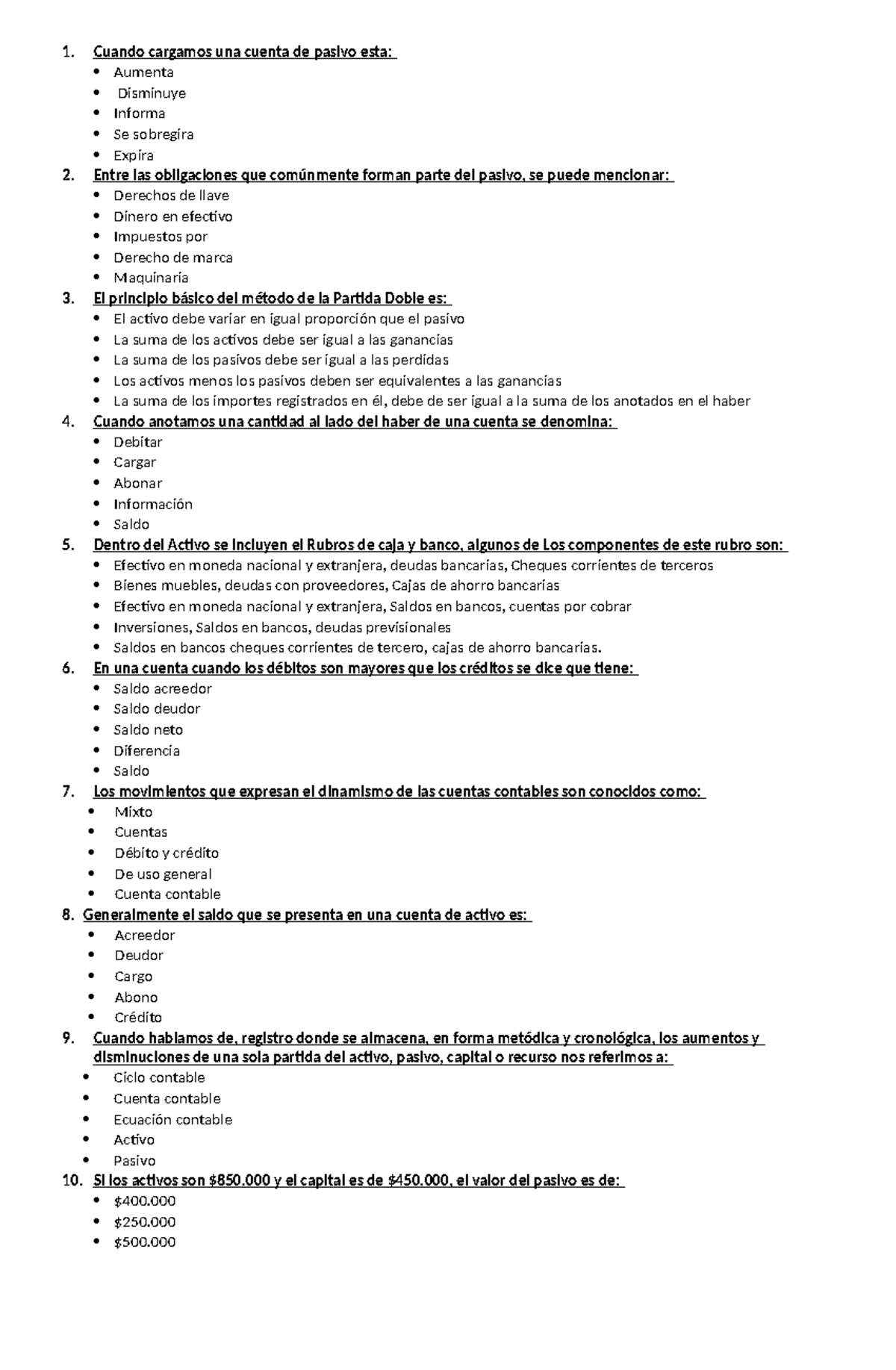 Preguntas Básicas De Contabilidad Financiera - 1. Cuando Cargamos Una ...