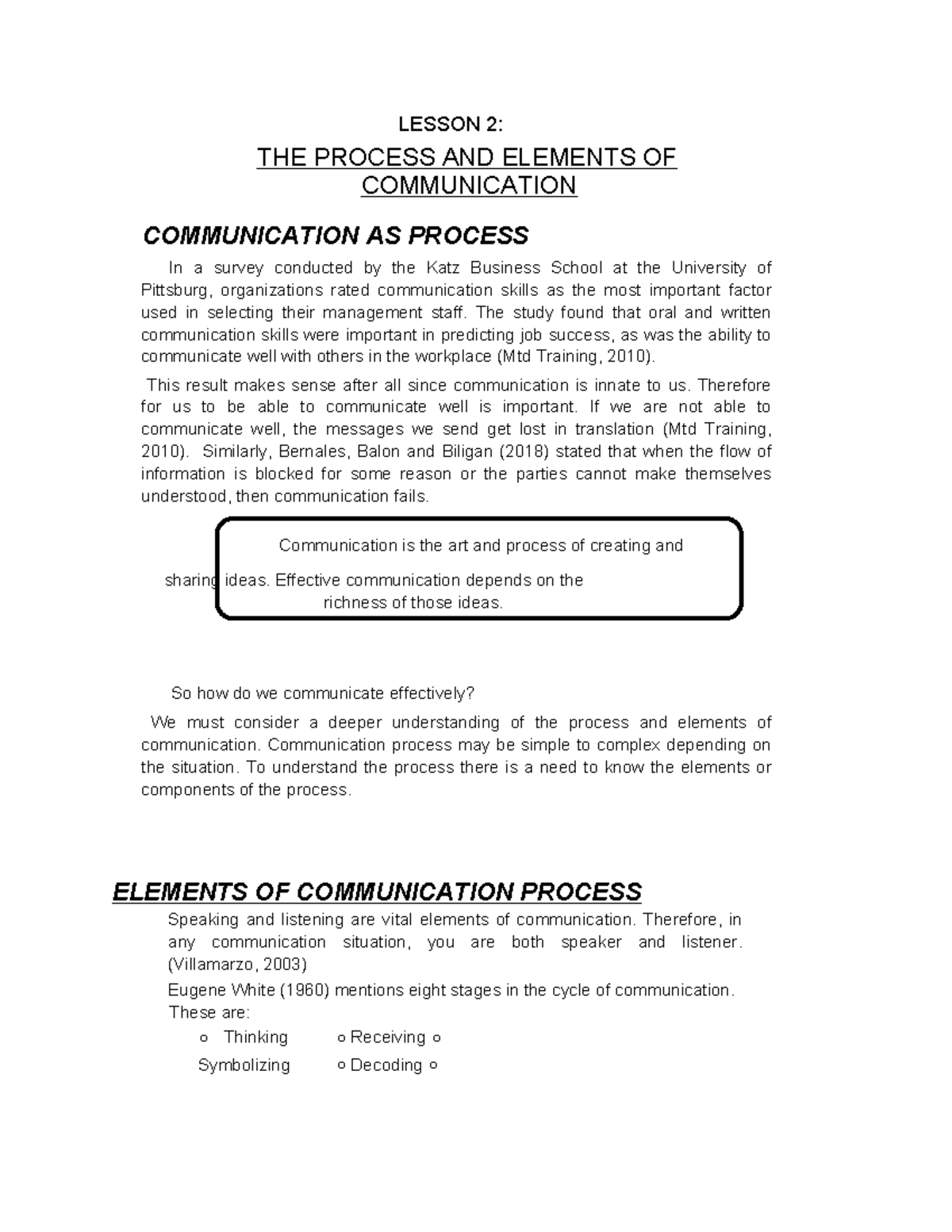 EN101-THE Process AND Elements OF Communication - LESSON 2: THE PROCESS ...