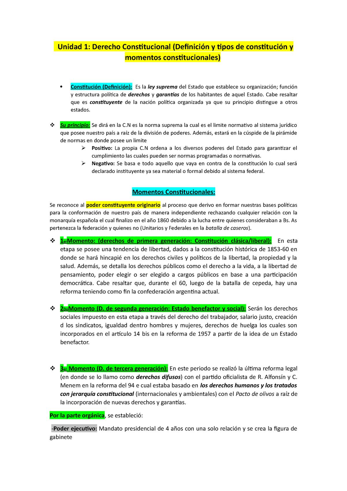 Parcial De Derecho Constitucional - Unidad 1: Derecho Constitucional ...