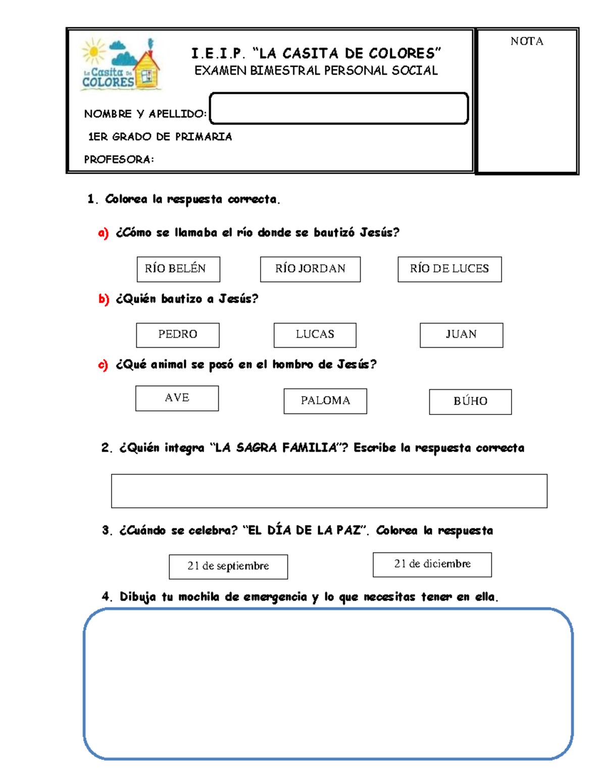 Examen De Personal Social Para Quinto Grado De Primaria En Word at Ryan ...