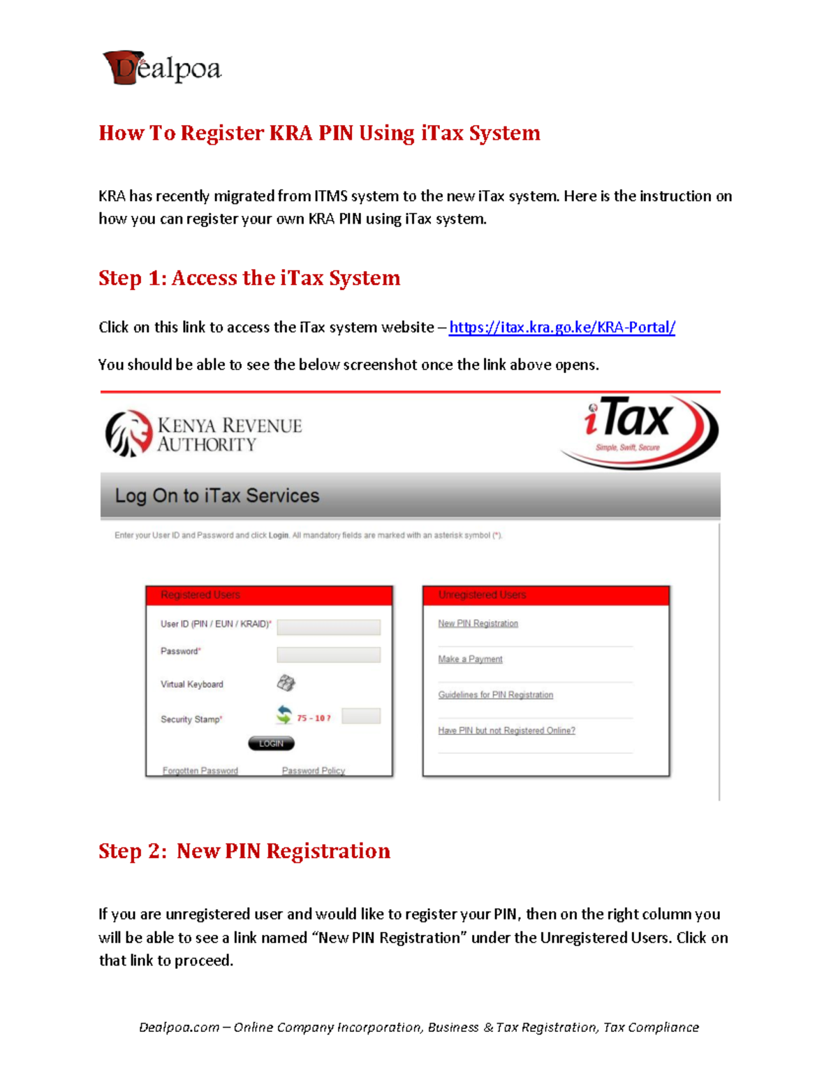 How To Register KRA PIN Using i Tax System Here is the instruction on