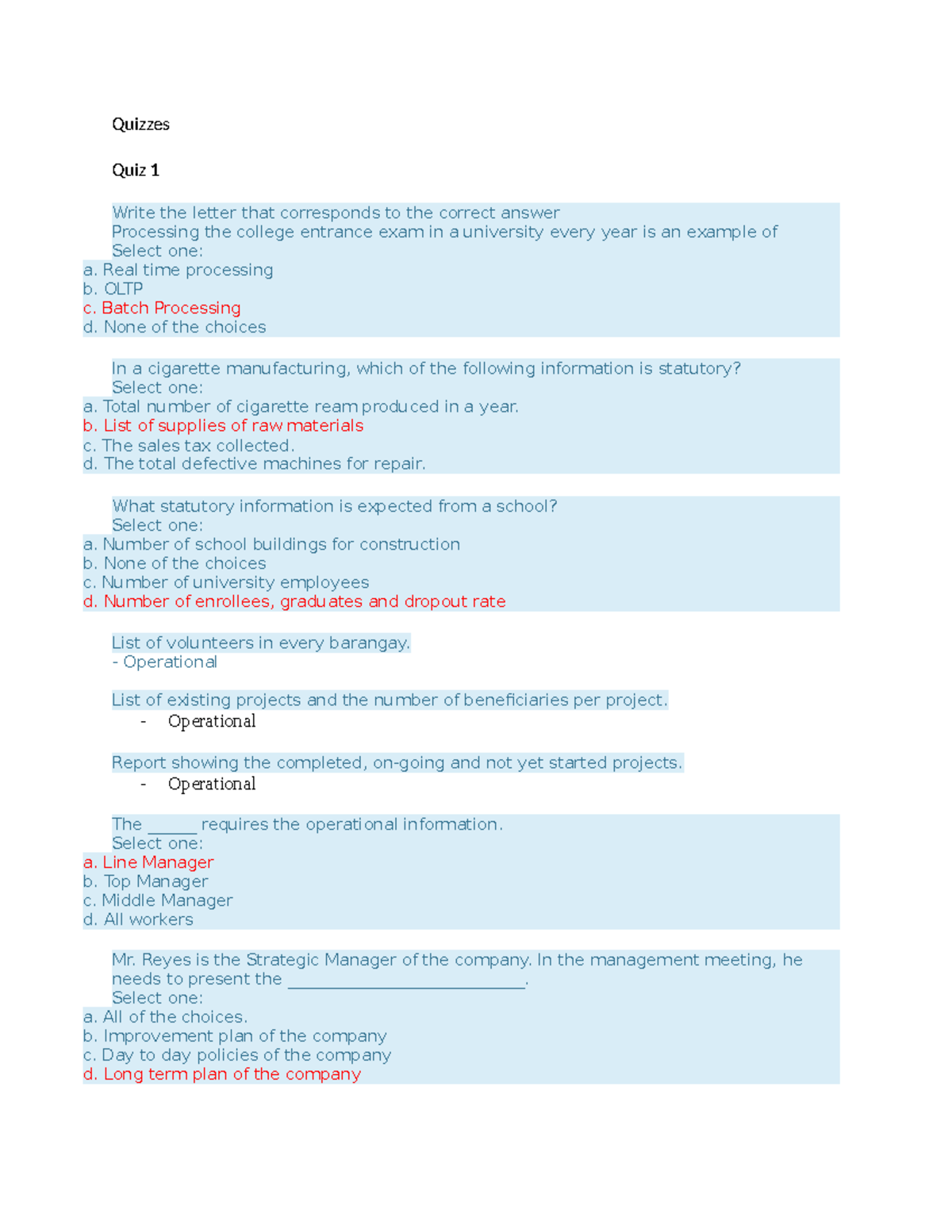 Chapter 1 System Analysis And Design - Quizzes Quiz 1 Write The Letter ...