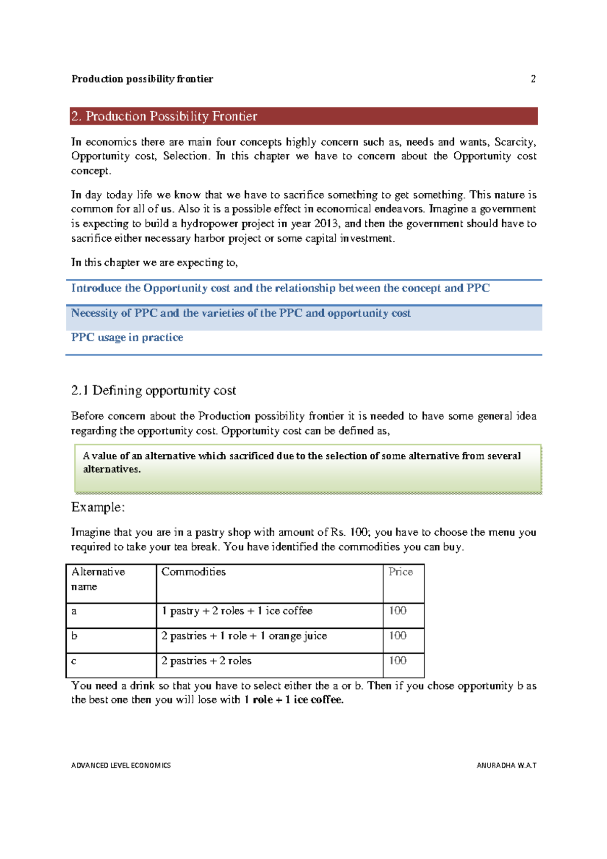 Advanced Level Economics - 2. Production Possibility Frontier In ...