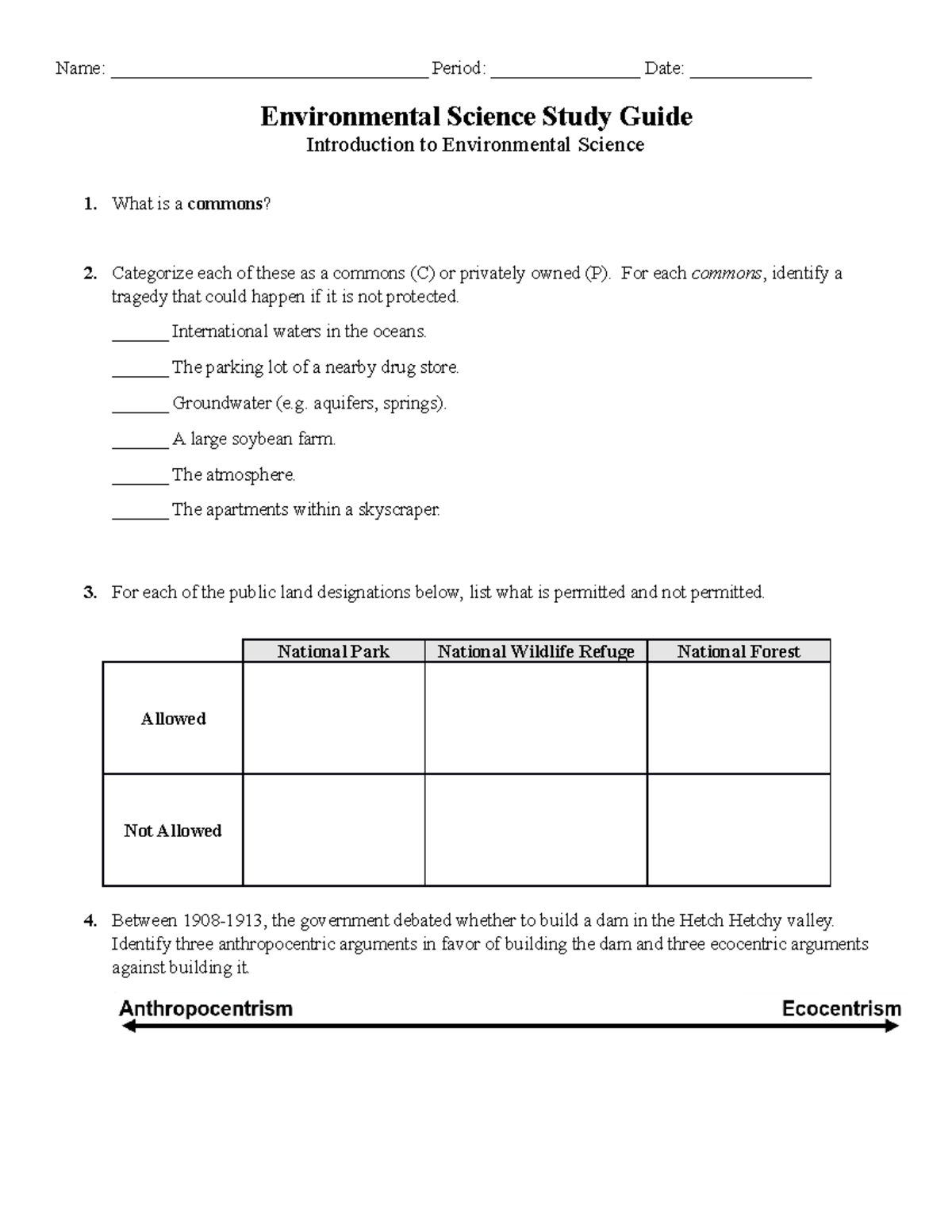 Introduction To Environmental Science Study Guide - Name