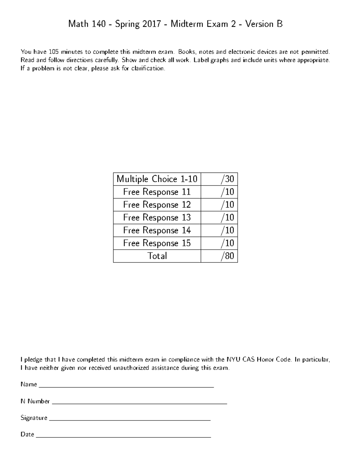 Midterm exam 2 Spring 2017 - Math 140 - Spring 2017 - Midterm Exam 2 ...