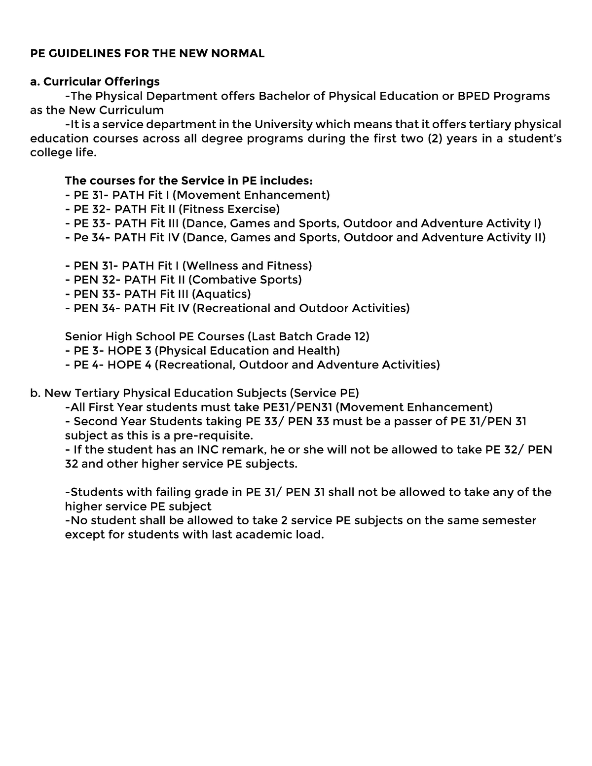 Physical Education Notes - PE GUIDELINES FOR THE NEW NORMAL A ...