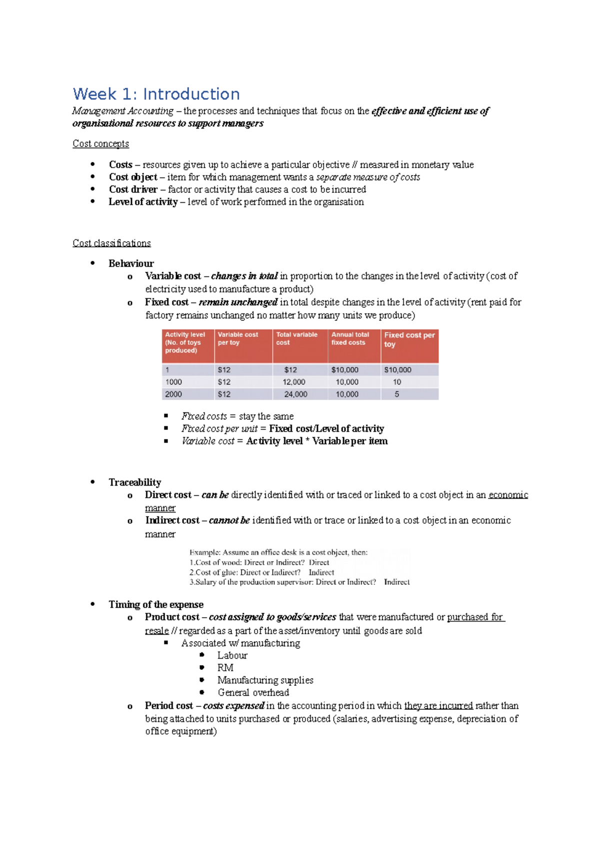 ACCG2000 - Notes - Week 1: Introduction Management Accounting – the ...