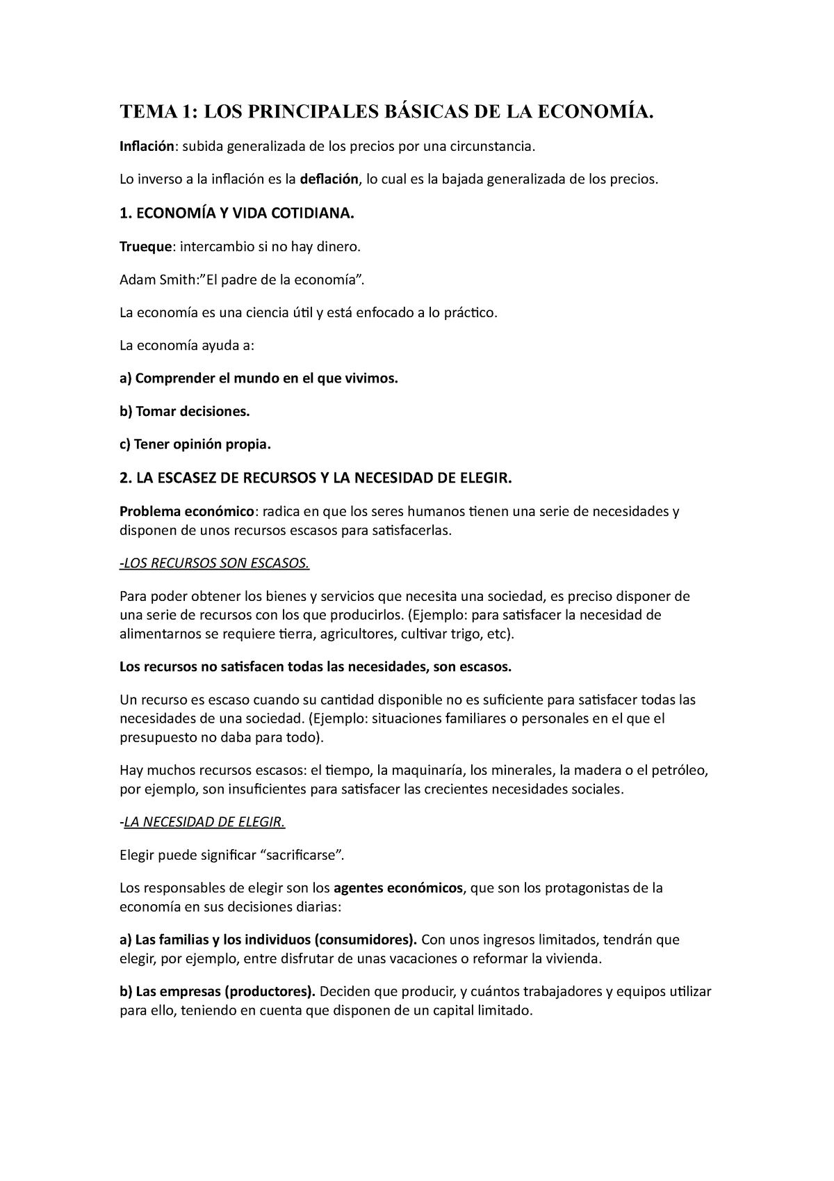 TEMA 1. Economã A - Tema 1 Economía 1 Bach - TEMA 1: LOS PRINCIPALES ...