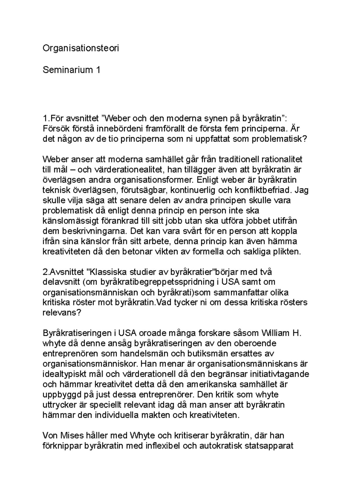 Organisationsteori - Seminarium 1 - Organisationsteori Seminarium 1 1ör ...