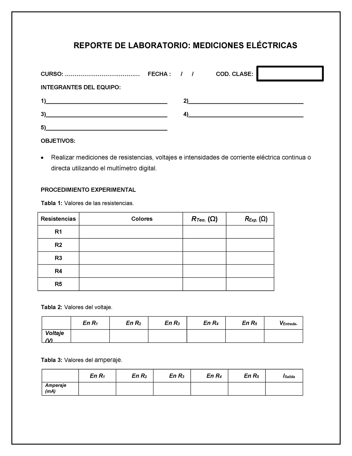 Reporte Mediciones Electricas Laboratorio Reporte De Laboratorio