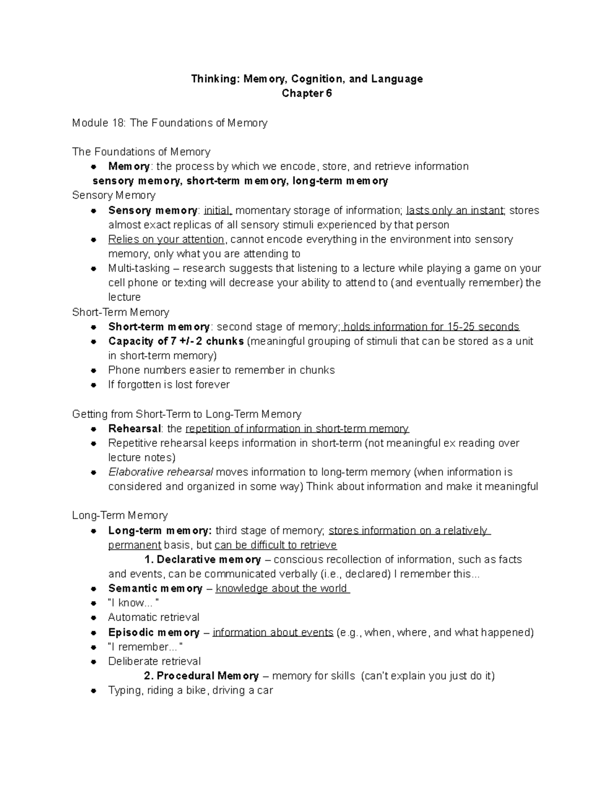 PSY 101 Chapter 6 Module 18 10 3 13 Midterm #2 - Thinking: Memory ...