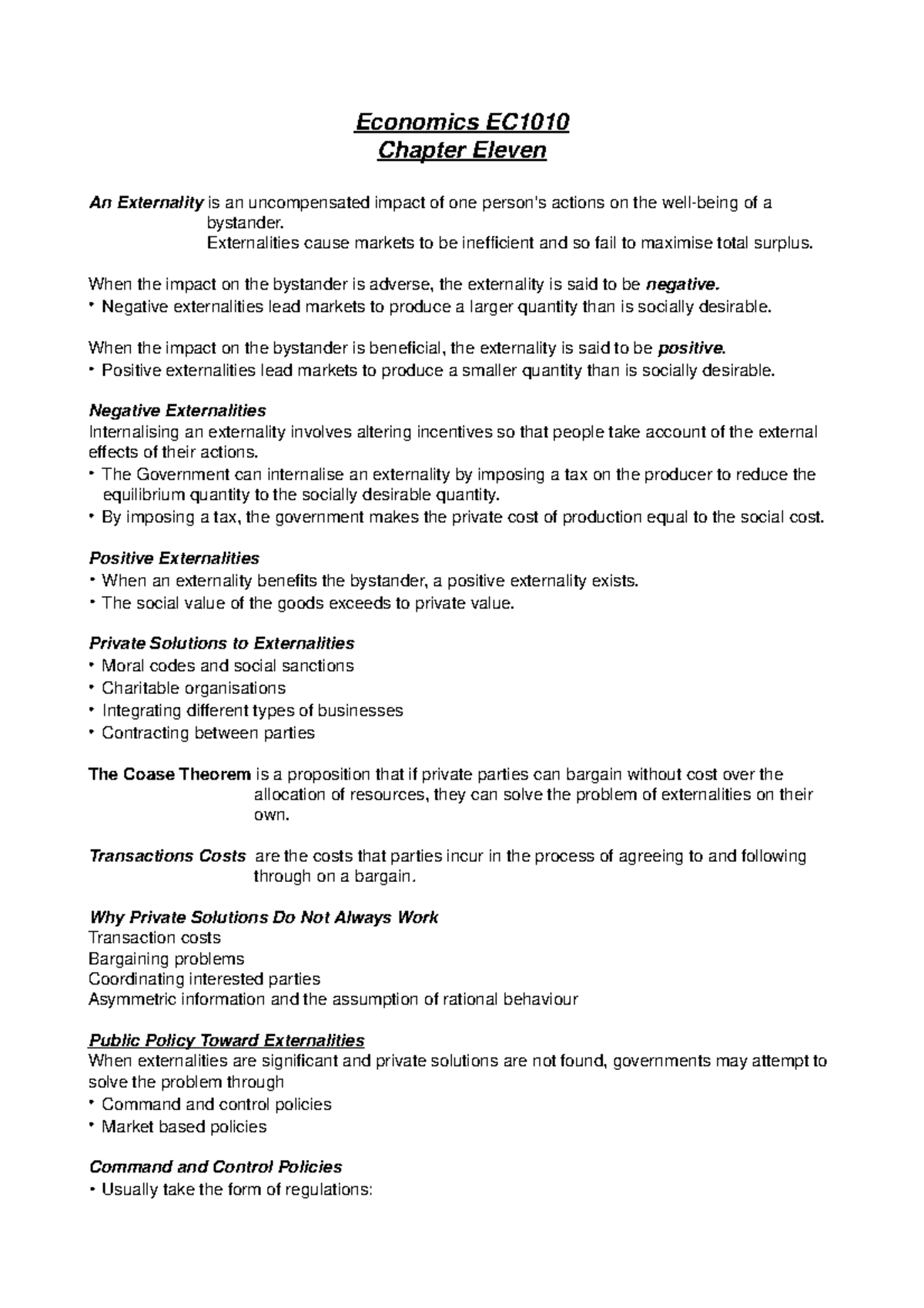 EC1010 Chapter 11 - Summary of reading - Economics EC1010 Chapter ...
