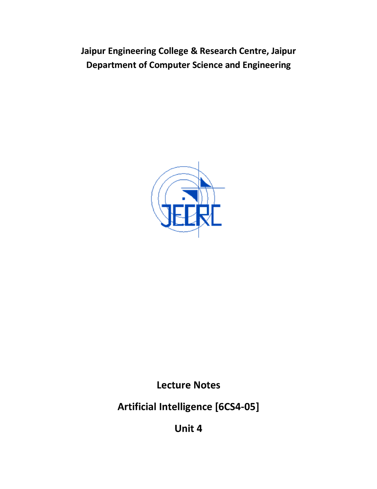 AI Unit 4 - Cse AI Notes - Jaipur Engineering College & Research Centre ...