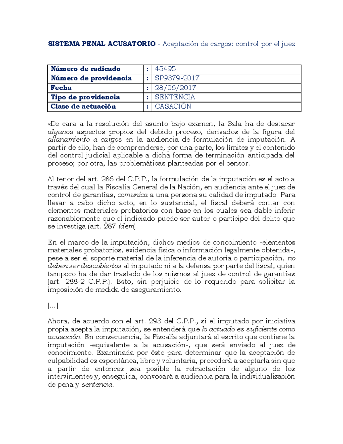 Control POR EL JUEZ - SISTEMA PENAL ACUSATORIO- Aceptación de cargos ...