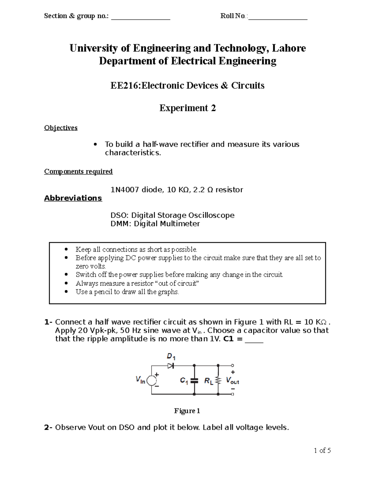 Experiment 2 - University of Engineering and Technology, Lahore ...