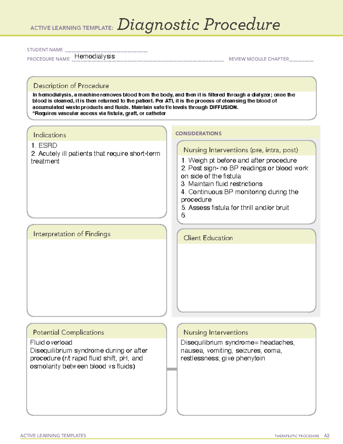 Active Learning Template Diagnostic Procedure Form - ACTIVE LEARNING ...