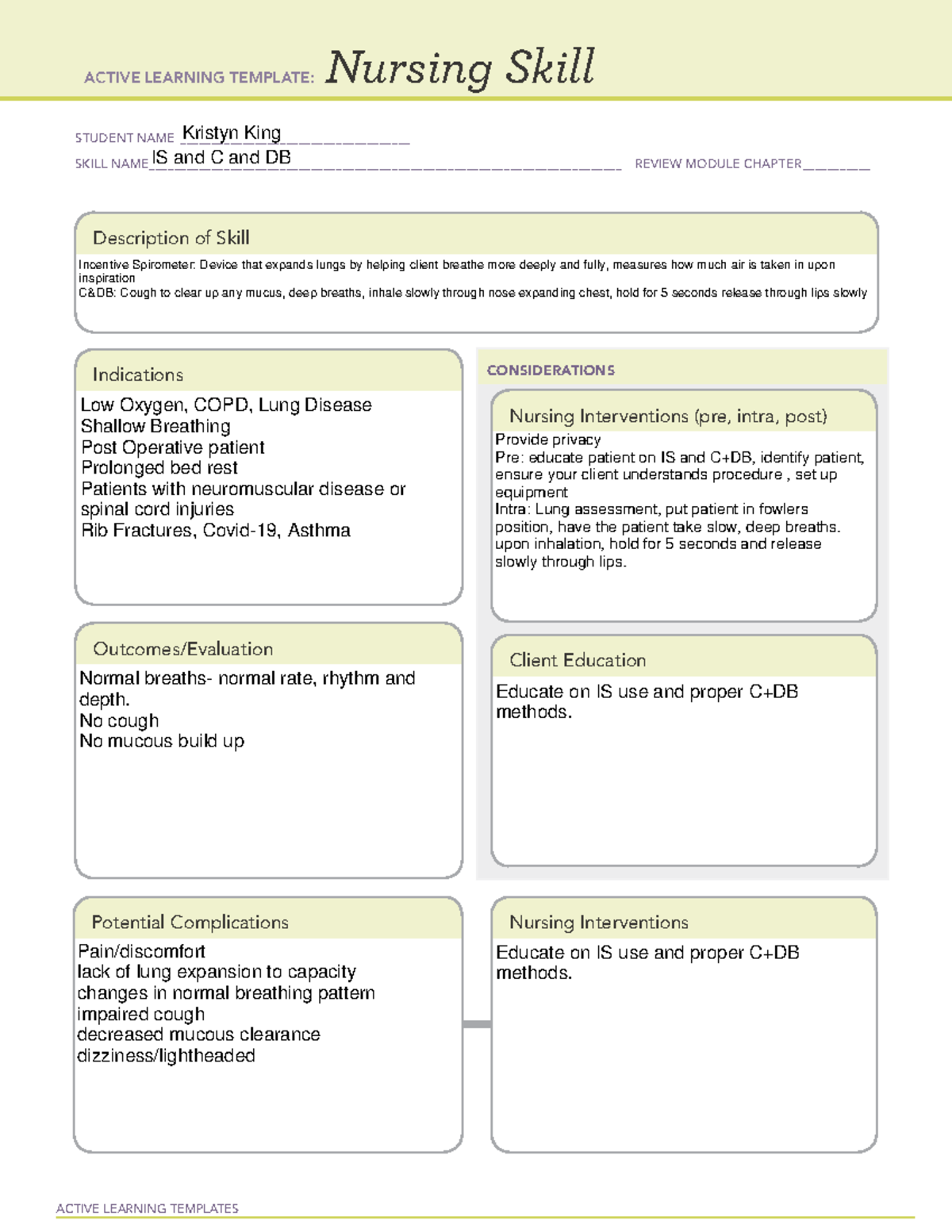 ATI Nursing Skills: IS and C+DB - ACTIVE LEARNING TEMPLATES Nursing ...