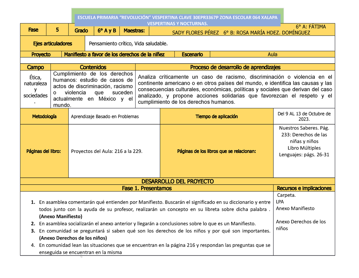 Manifiesto A Favor DE LOS Derechos DE LA NIÑEZ - Fase 5 Grado 6° A Y B ...