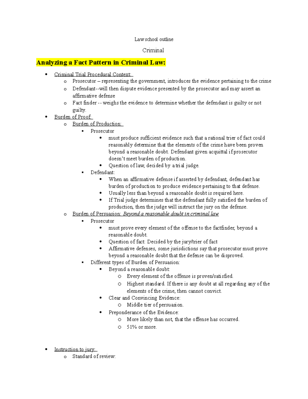 Criminal Law Main Outline - Law School Outline Criminal Analyzing A ...