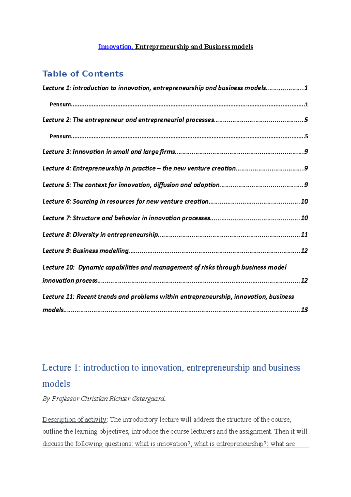 Innovation, Entrepreneurship And Business Models Notes ...