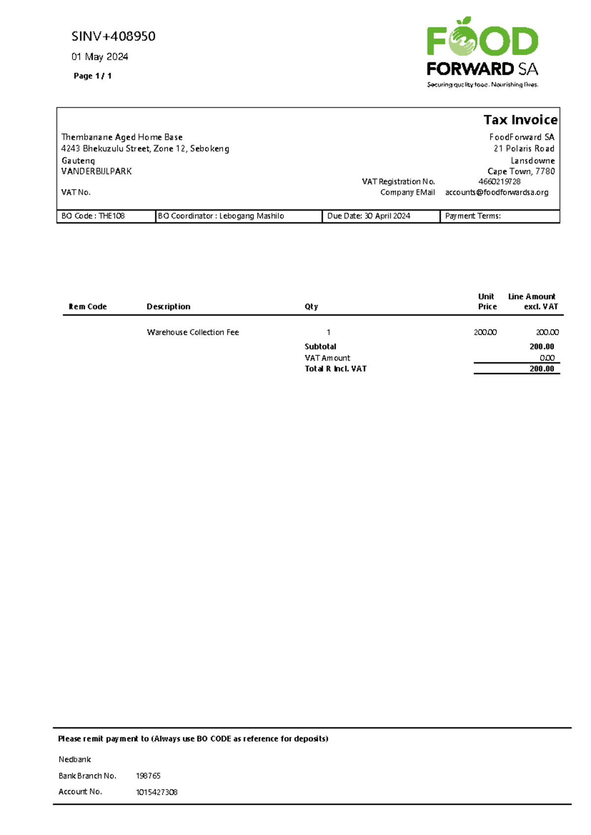 Sales Invoice SINV+408950 - Item Code Description Qty Unit Price Line ...
