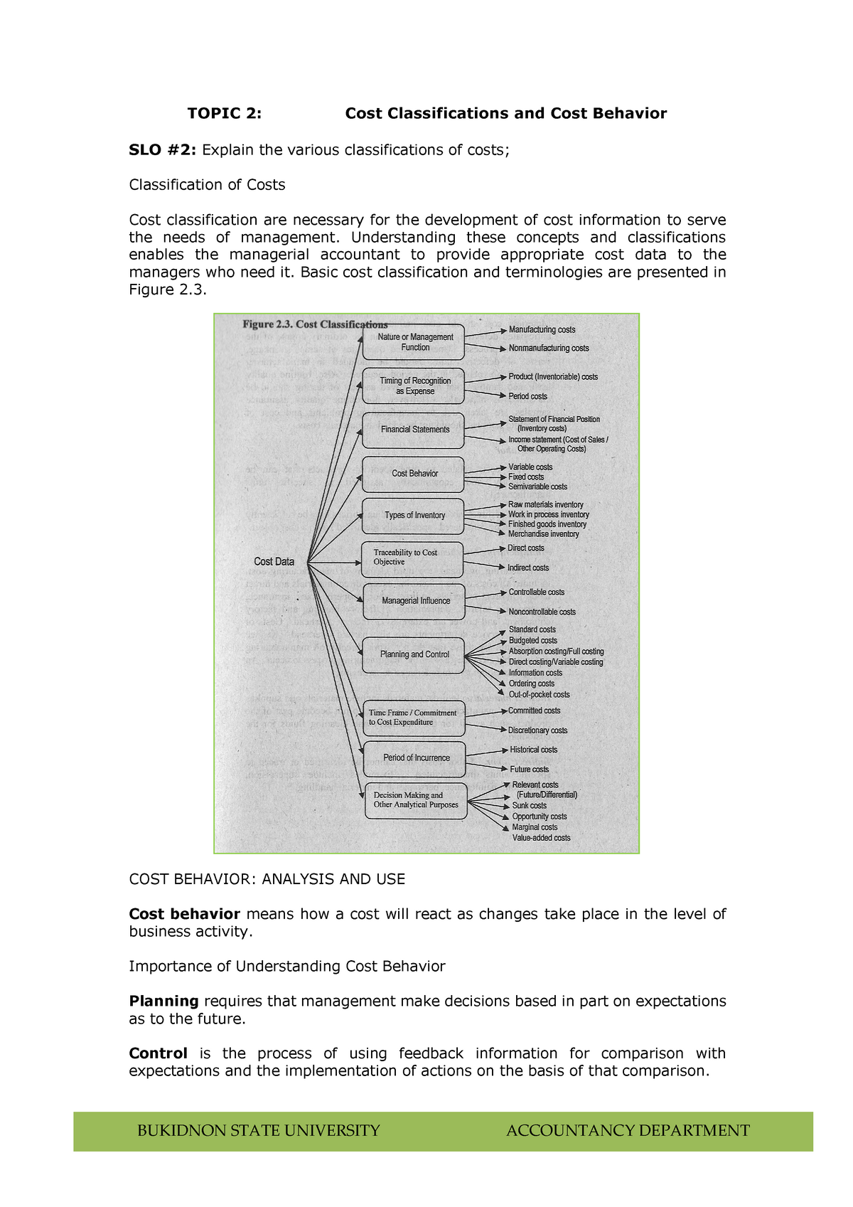 Topic 2- Cost Classification And Cost Behavior - BUKIDNON STATE ...