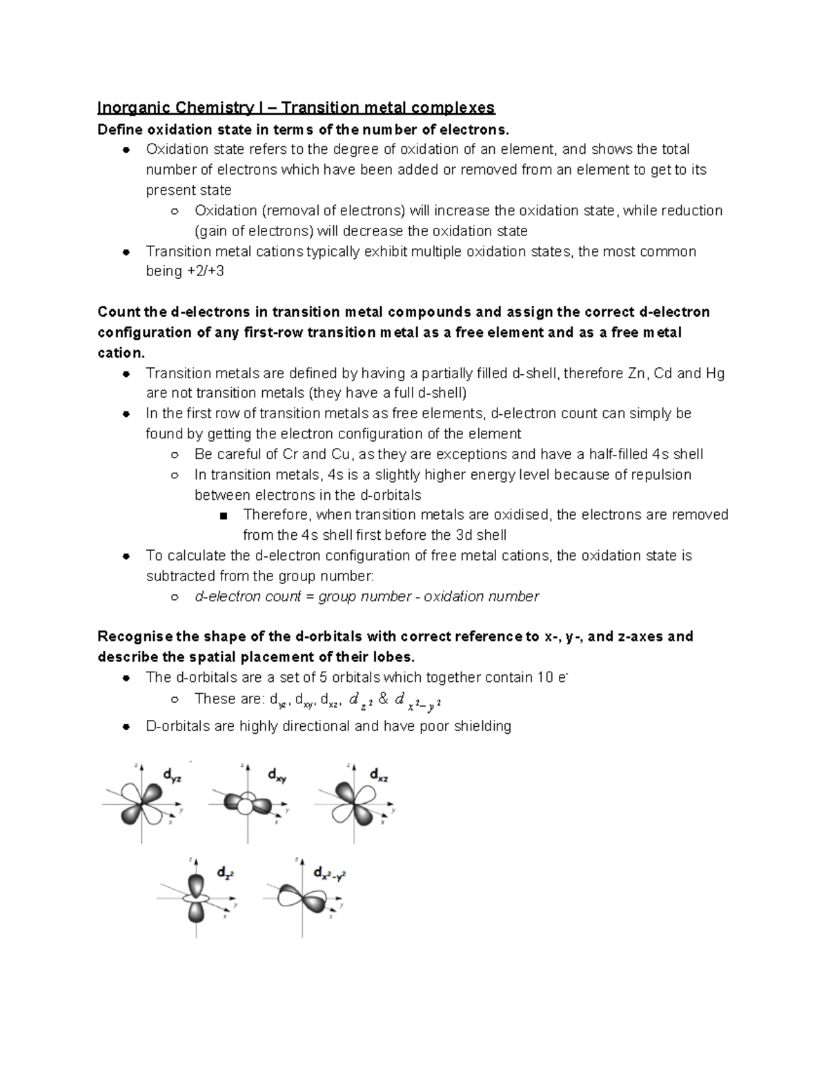 CHEM1021 Lecture notes - Inorganic Chemistry I – Transition metal ...