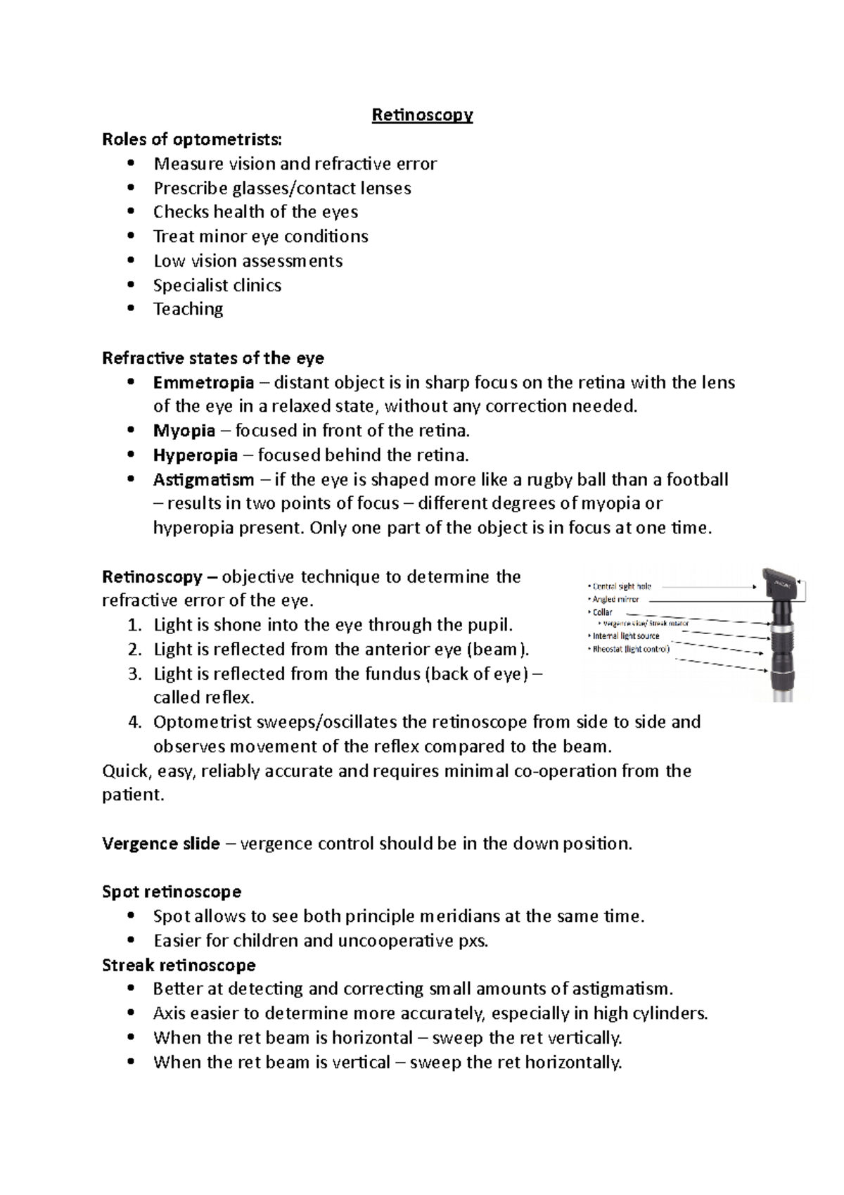 Retinoscopy (Autosaved) Retinoscopy Roles of optometrists Measure