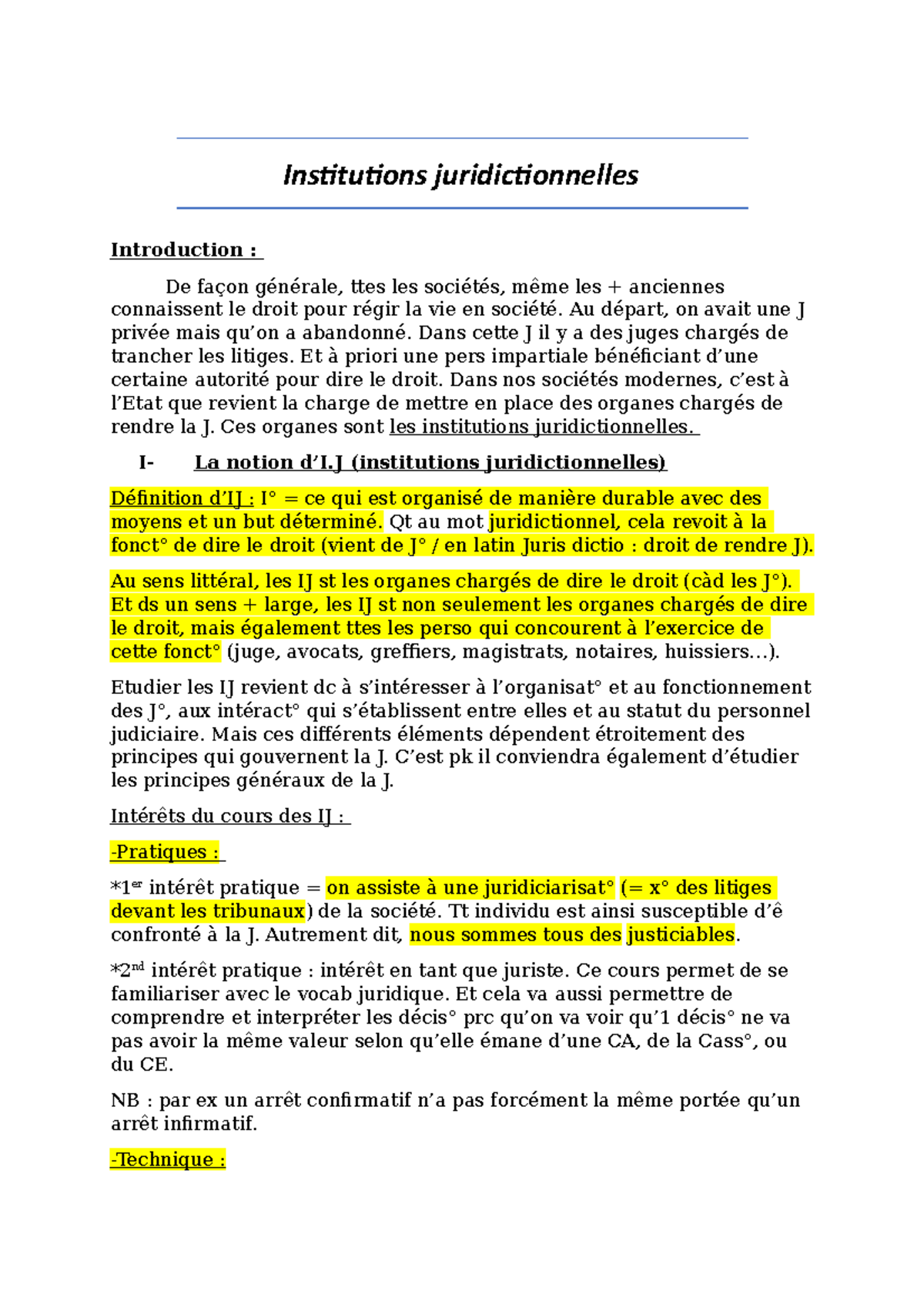 Cours 1 Intro Et Titre Préliminaire - Institutions Juridictionnelles ...