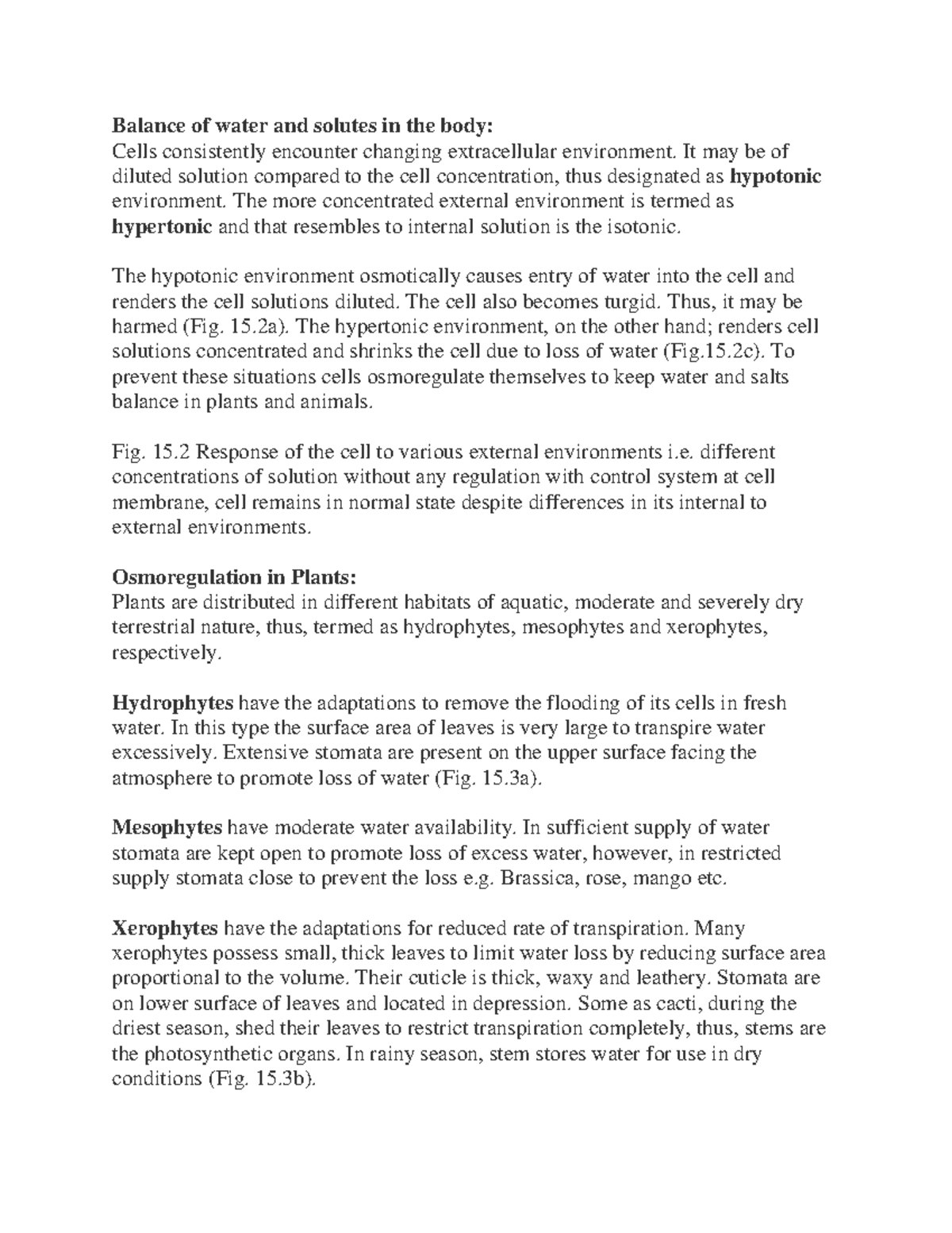Balance of water, Osmoregulation in plants and animals Balance of
