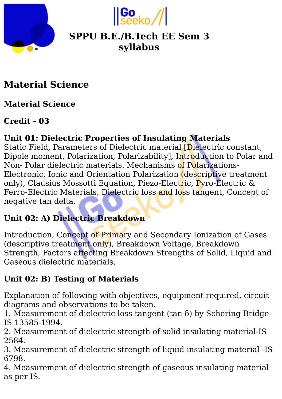 EE Sem 3 Syllabus - SPPU B.E./B EE Sem 3 Syllabus Material Science ...