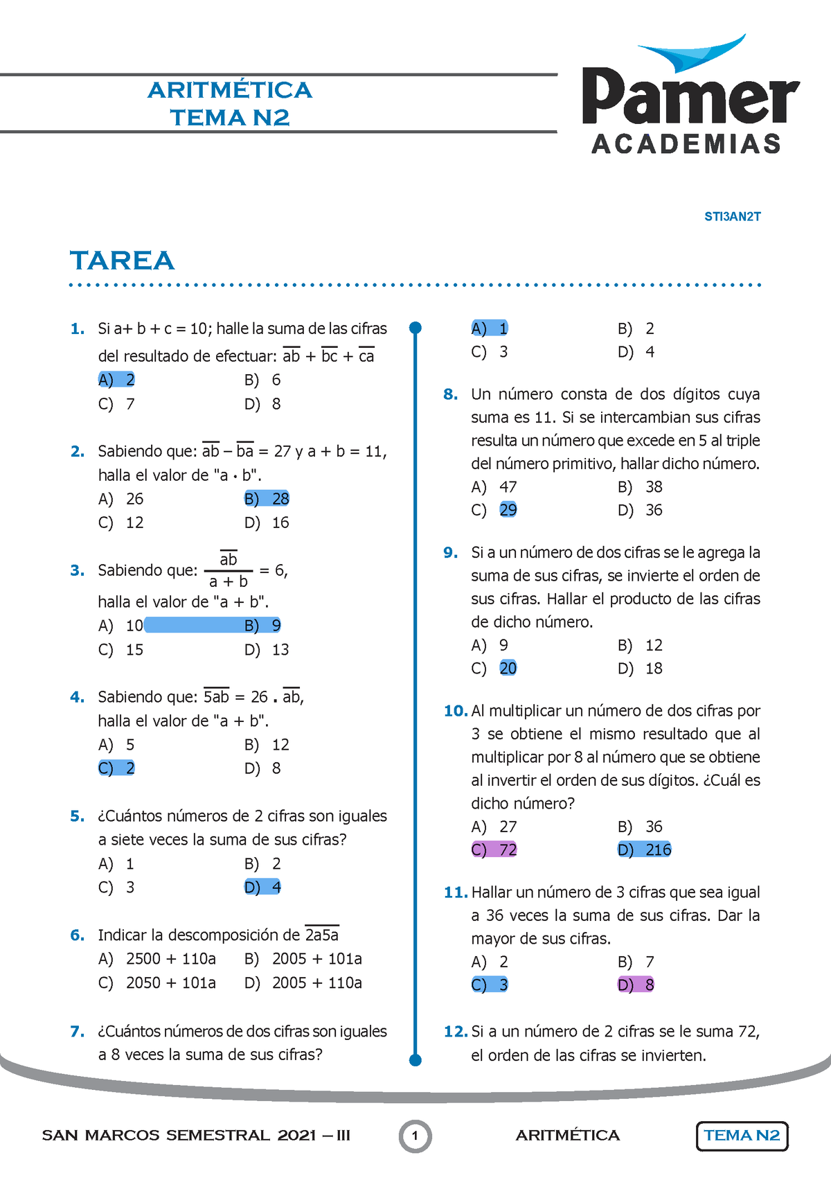 2. A( Tarea - N2) - Aritmetica - TAREA STI3AN2T ARITMÉTICA TEMA N SAN ...