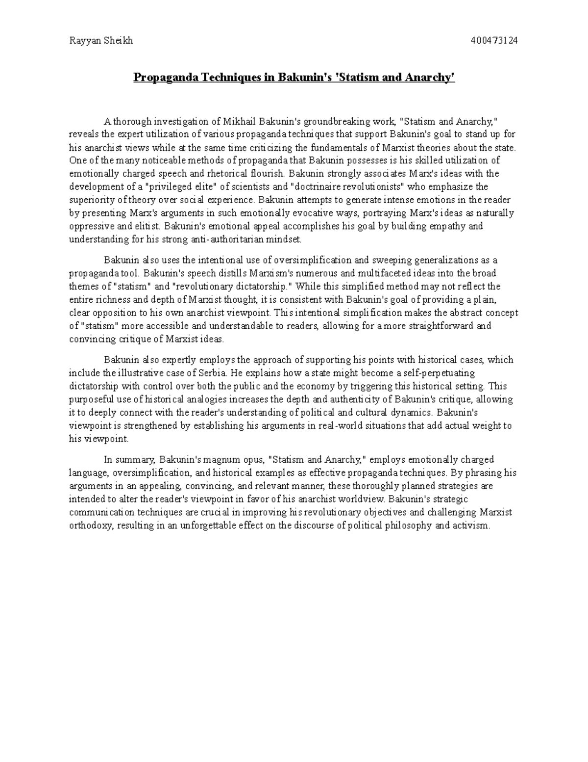 Monthly Assignment 1 - Rayyan Sheikh 400473124 Propaganda Techniques in ...