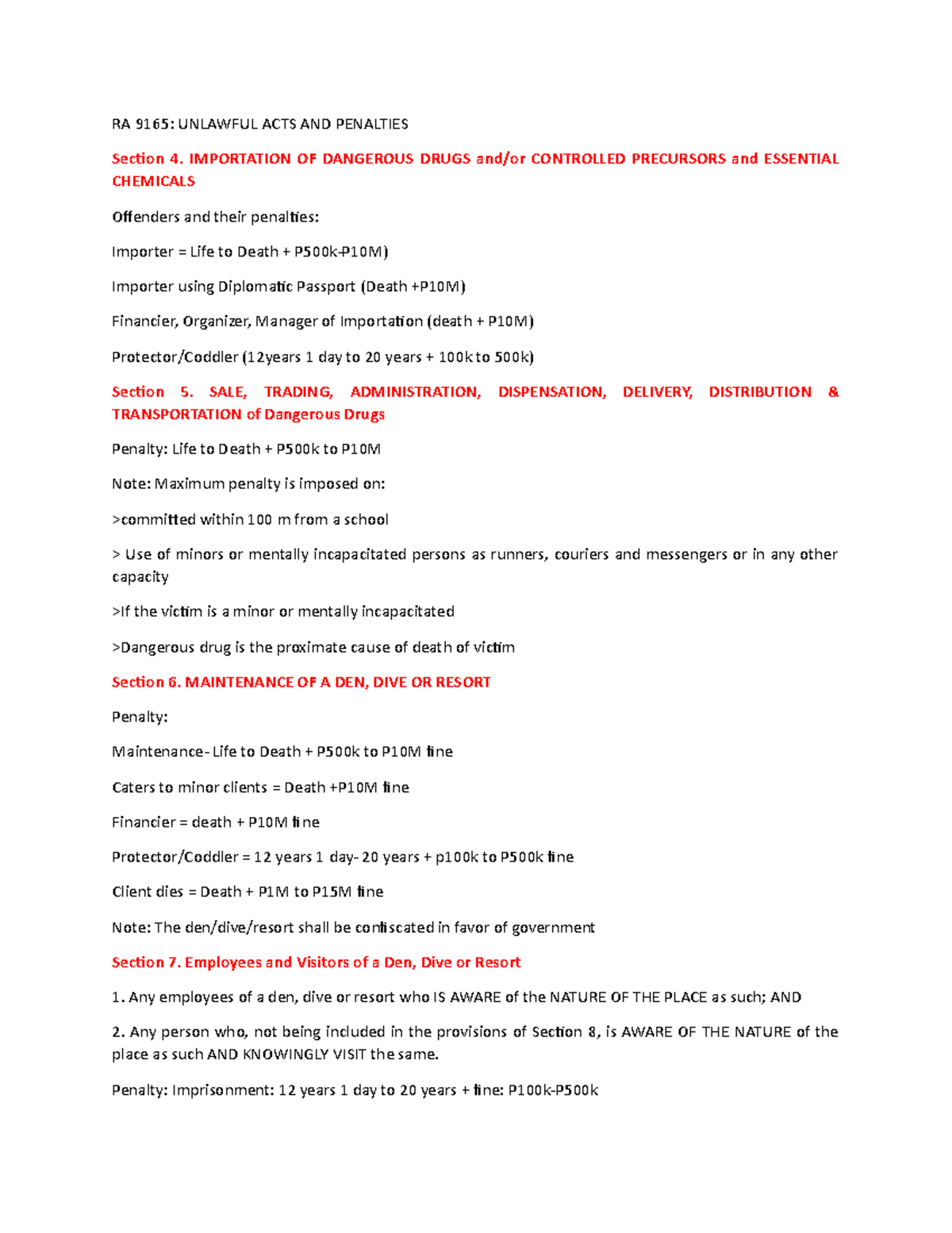 ACTS Punishable Under RA 9165 RA 9165 UNLAWFUL ACTS AND PENALTIES 