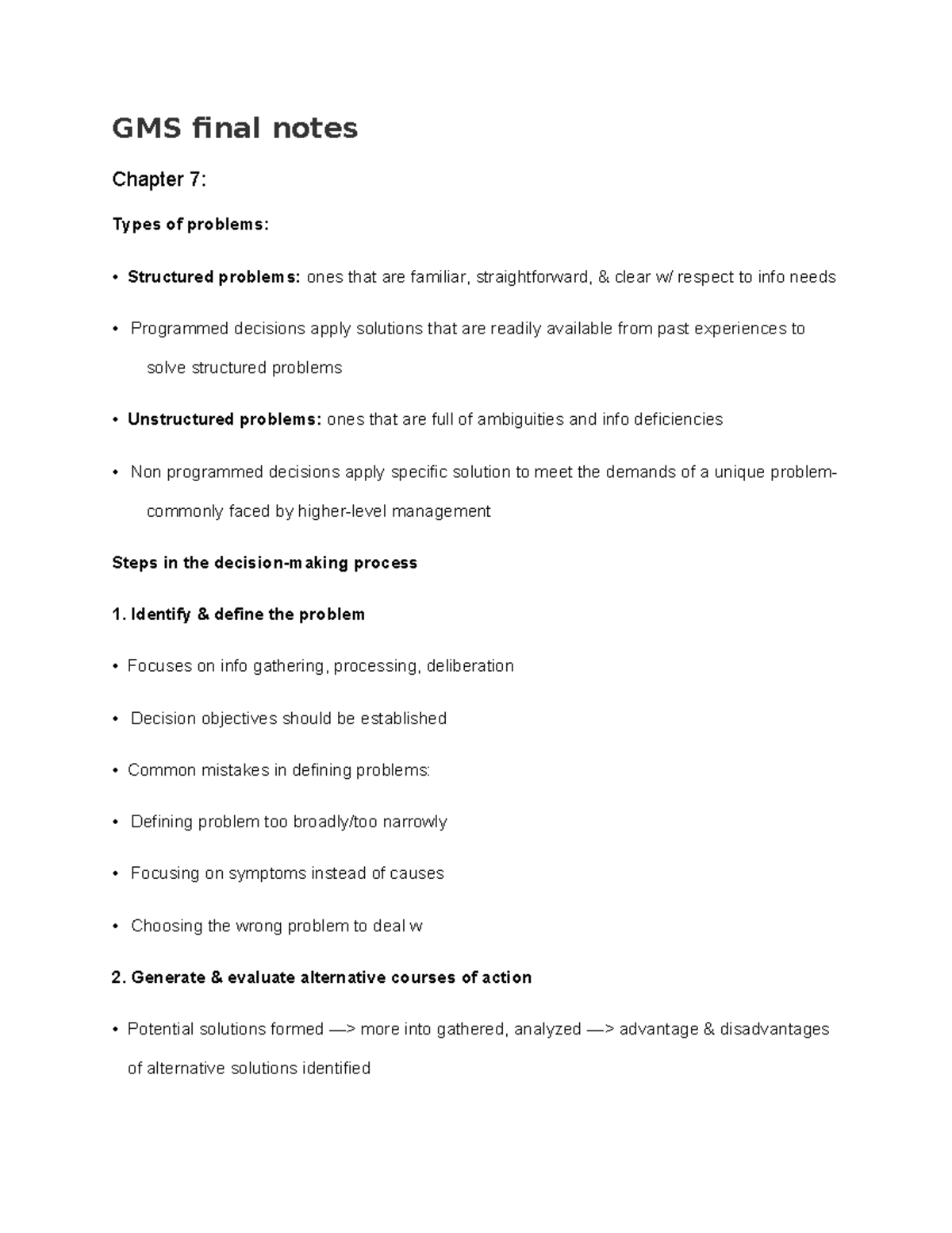 GMS final notes Chapter 7 - GMS final notes Chapter 7: Types of ...