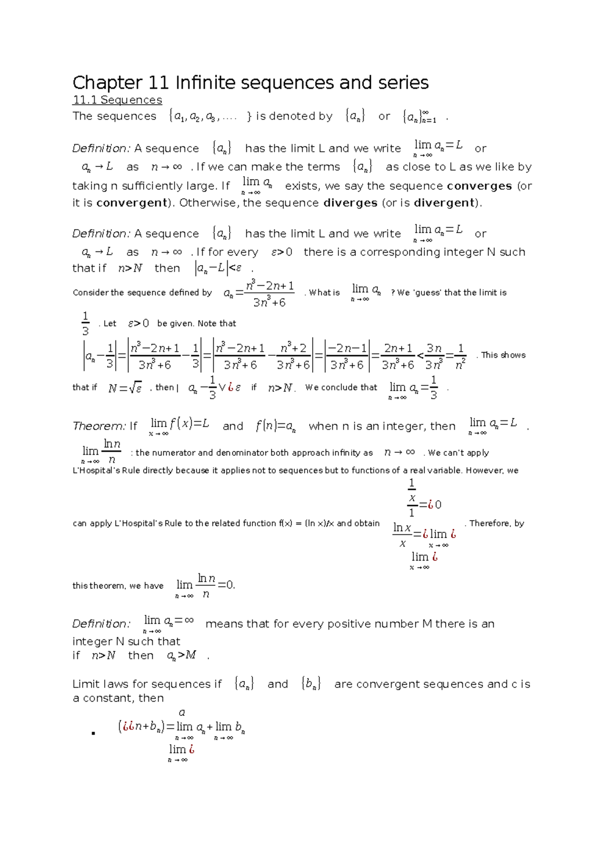 Chapter 11 Infinite Sequences And Series Analyse 2 Oud Feb Studeersnel