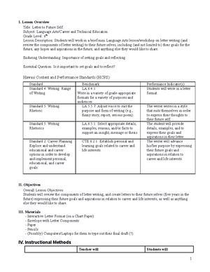 Lesson plan field experience - Appendix A – FDU Lesson Plan Format ...