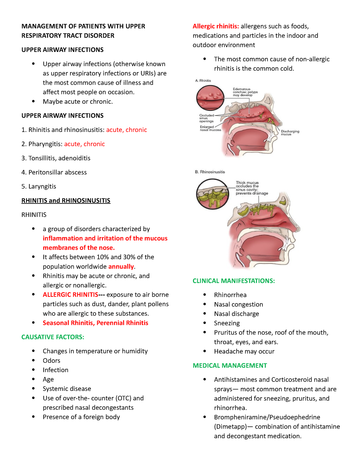 Management OF Patients WITH Upper Respiratory Tract Disorder ...