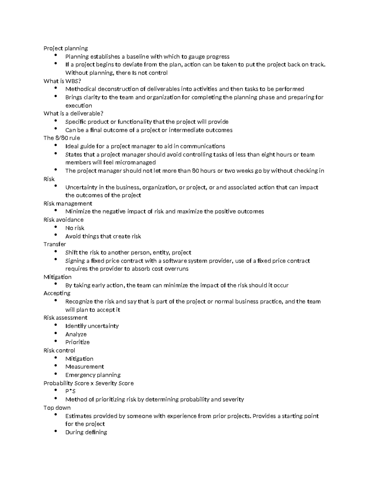 C722 Unit 6 - C722 Notes. - Project Planning Planning Establishes A ...