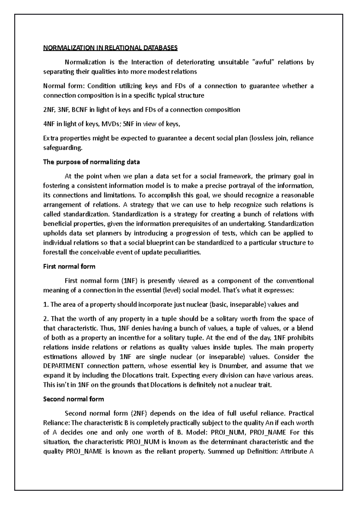 Nomalization In Relation Database Principles Of Database Design KTU