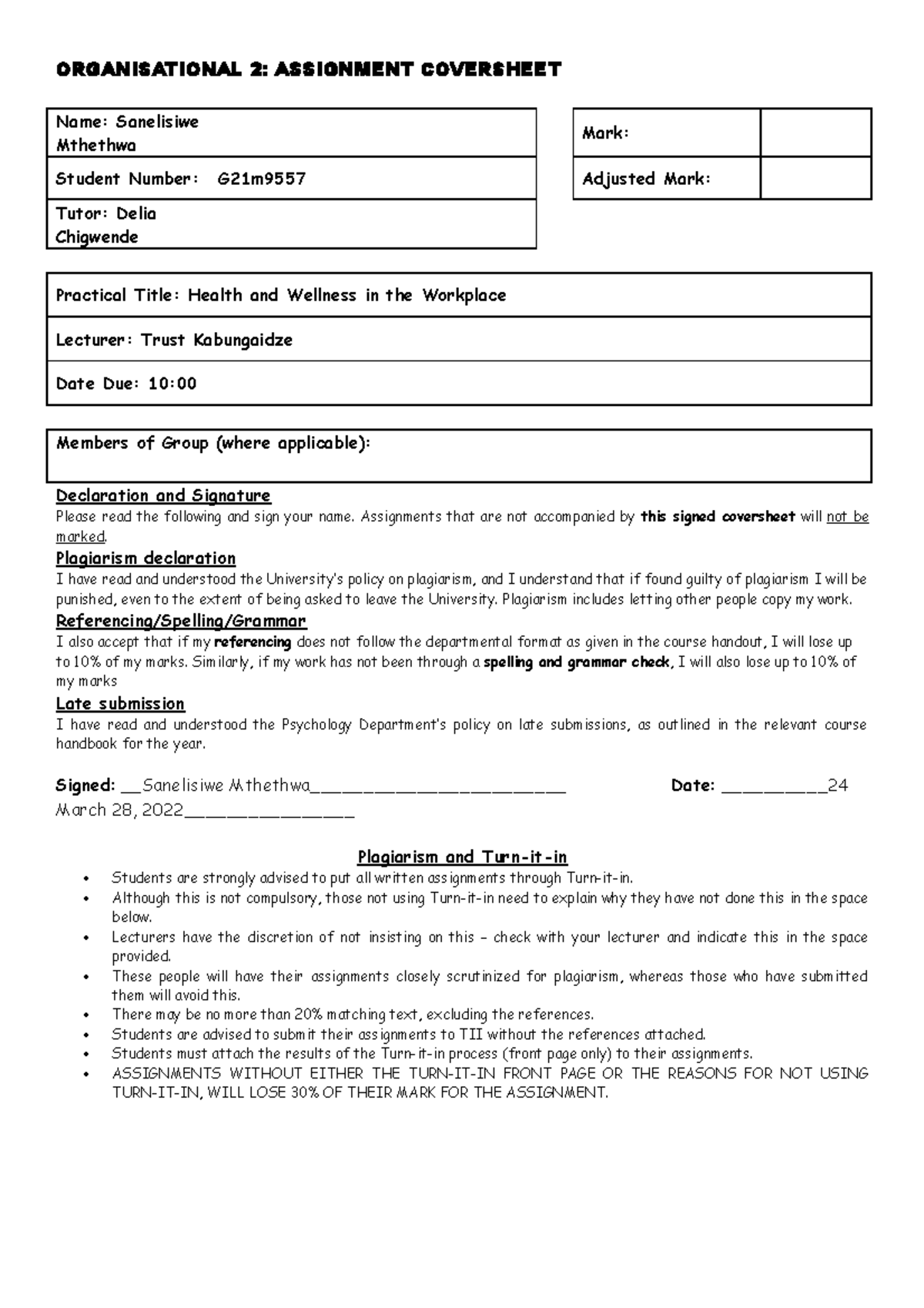 Organisation Assignment Individual - ORGANISATIONAL 2: ASSIGNMENT ...