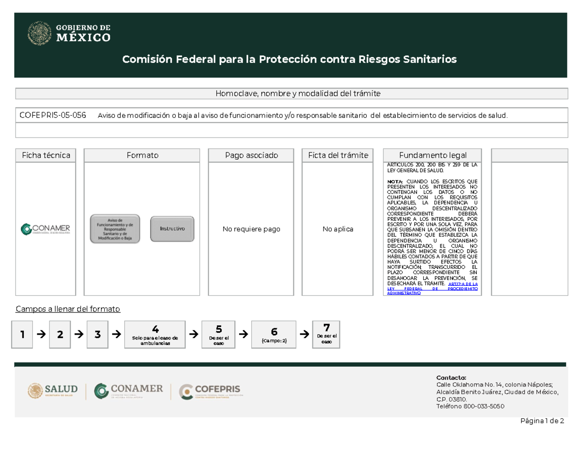 Cofepris-05-019.pdf Modificacion Aviso DE Funcionamiento - ComisiÛn ...