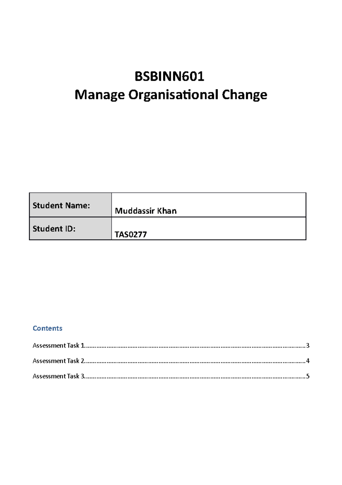 organizational change management assignment