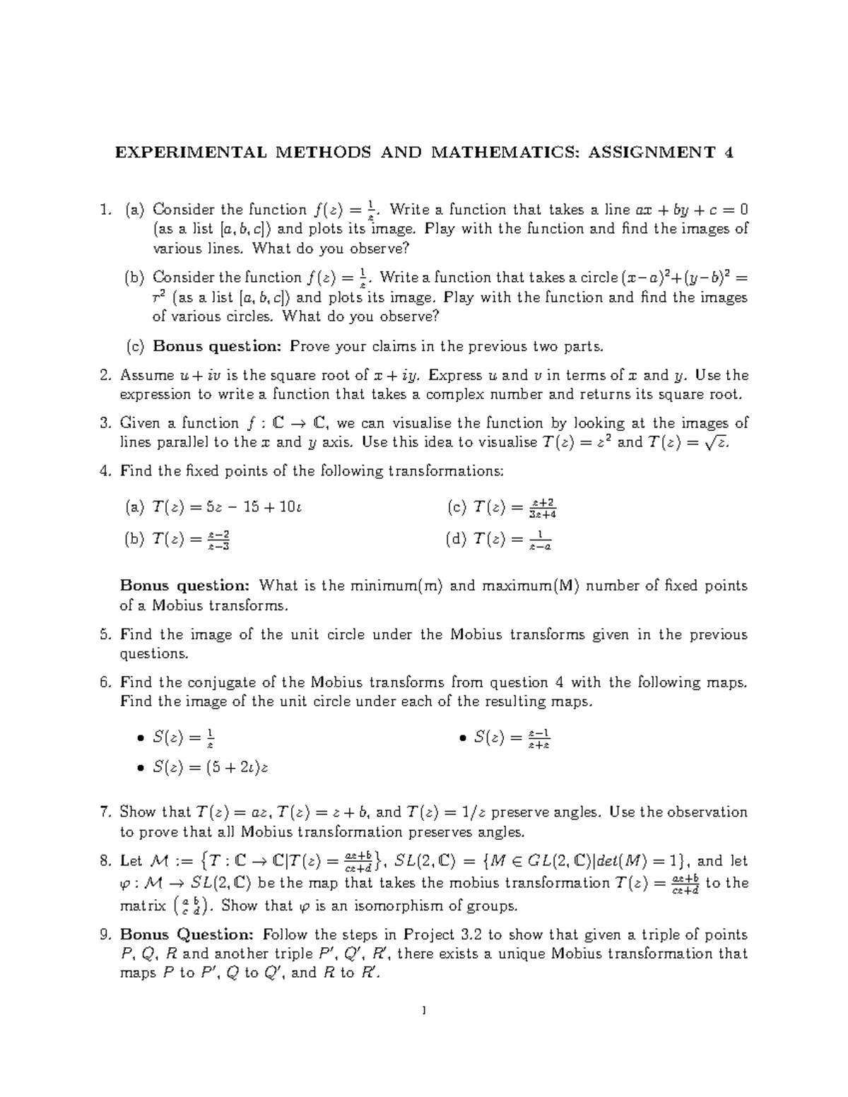 Assignment 4 - no need - EXPERIMENTAL METHODS AND MATHEMATICS ...