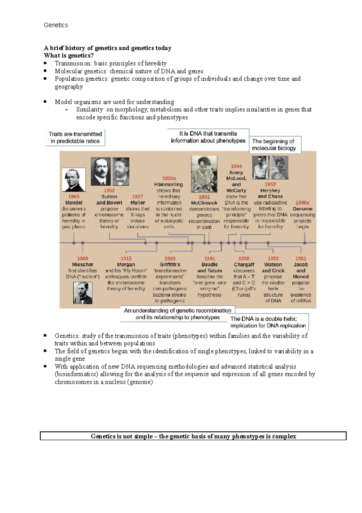 Lecture summary saved - A brief history of genetics and genetics today ...