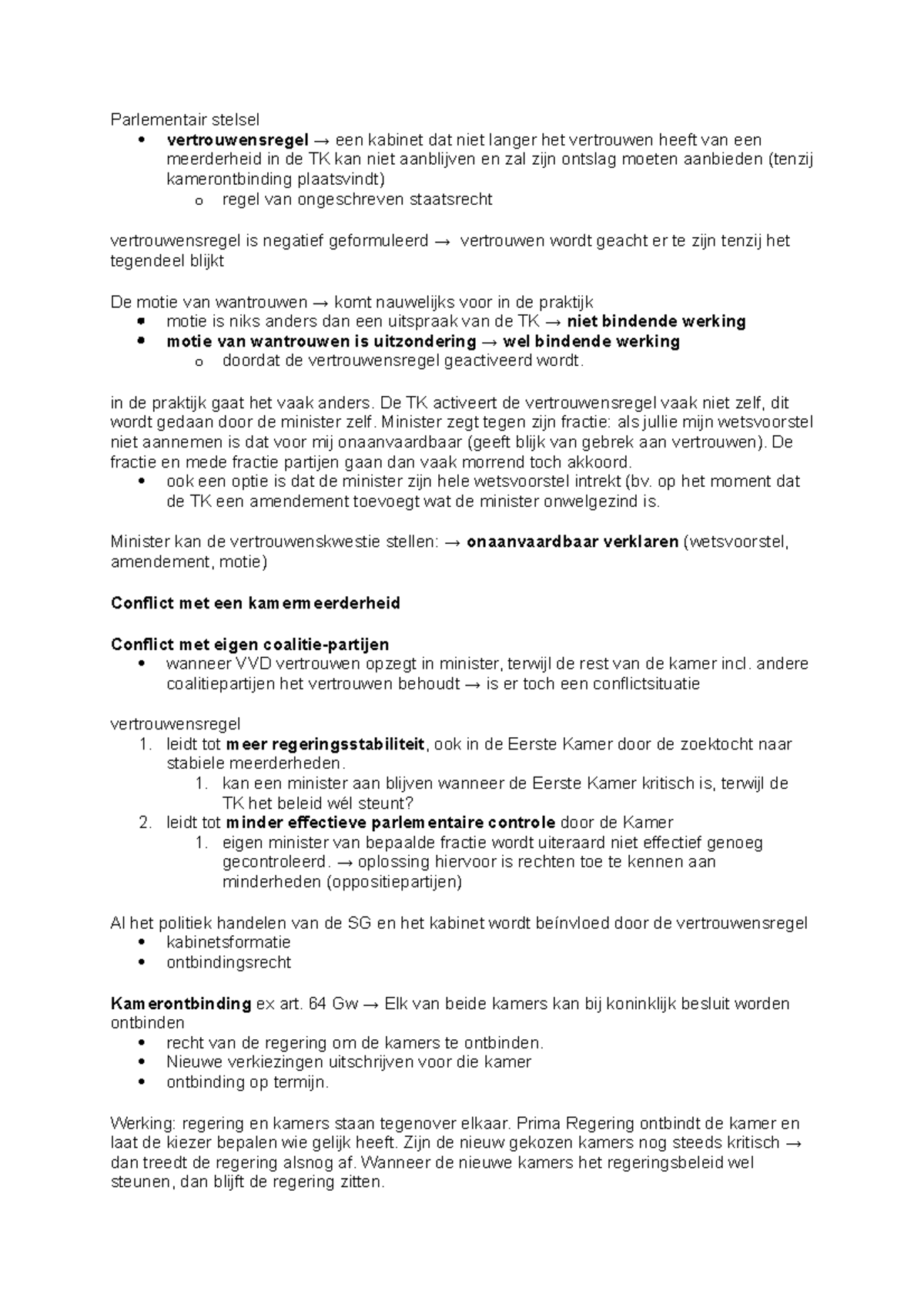 Staatsrecht 1 W1 Hc B - Aantekeningen - Parlementair Stelsel ...